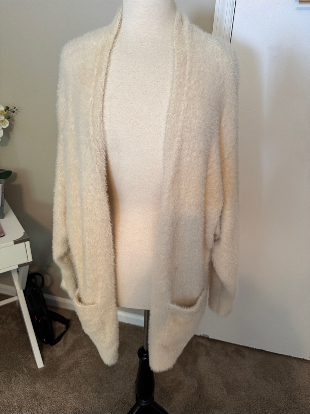 The Limited Plush Open-Front Cardigan in Cream